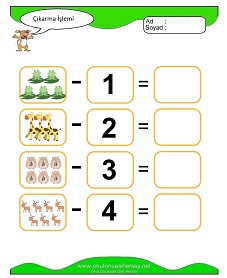 Çıkarma İşlemi Çalışma Sayfaları